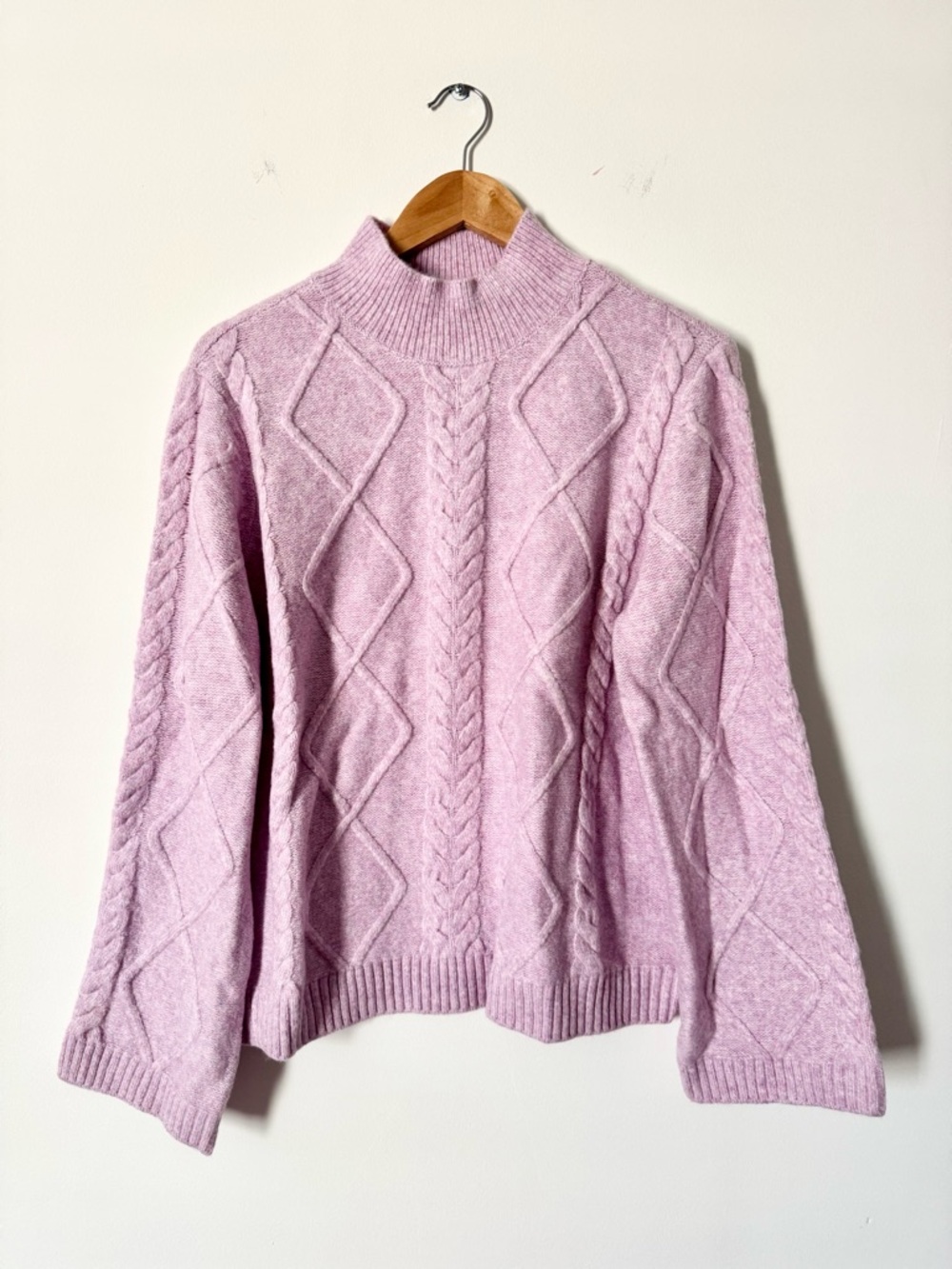 LOFT Cable Knit Mock Neck Sweater Soft Lavender Size XL NWOT